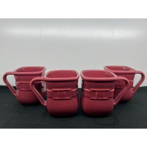 Set Of 4 Woven Traditions Paprika Longaberger Pottery Mugs